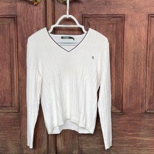 EUC LAUREN RALPH LAUREN SWEATER in White cable knit sweater. XL but runs small